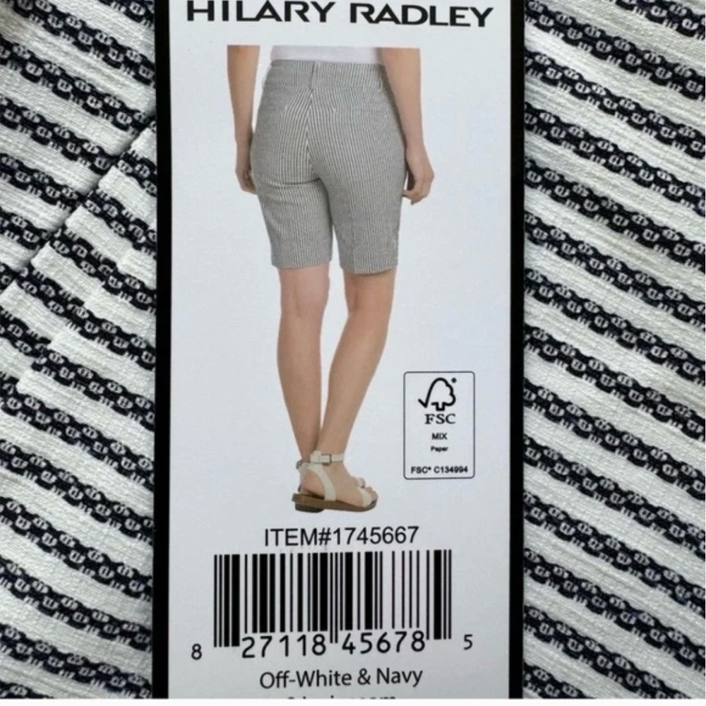 Hilary Radley XL Womens Pull-On Bermuda Shorts Mid Rise Off White & Navy - Picture 2 of 4